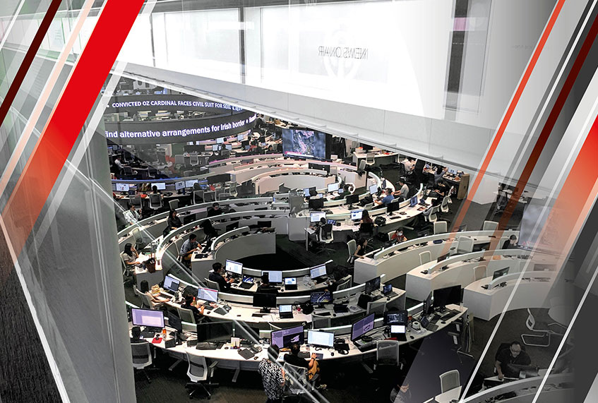 Interior image of Mediacorp newsroom