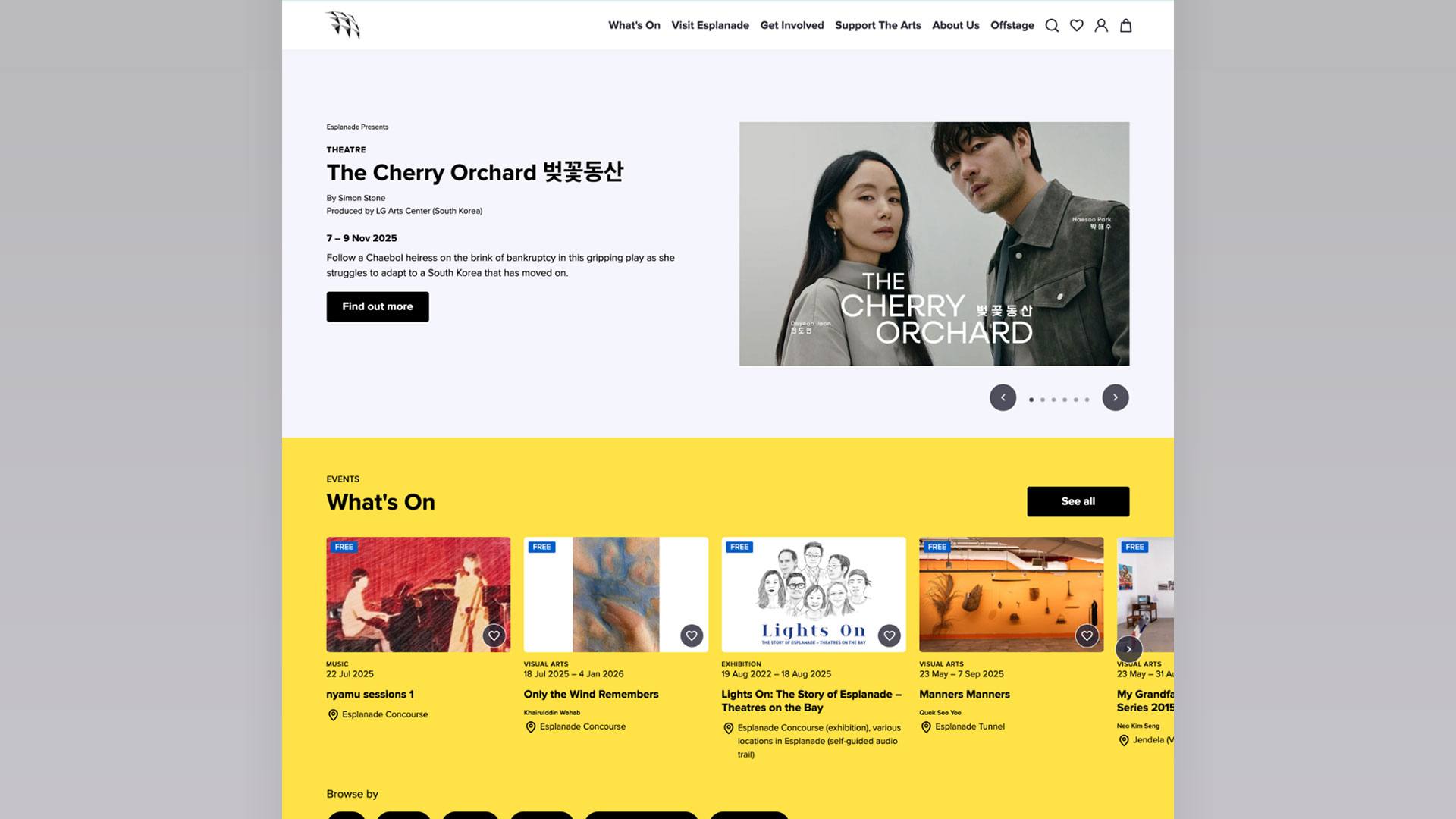 Before comparison of the Esplanade homepage