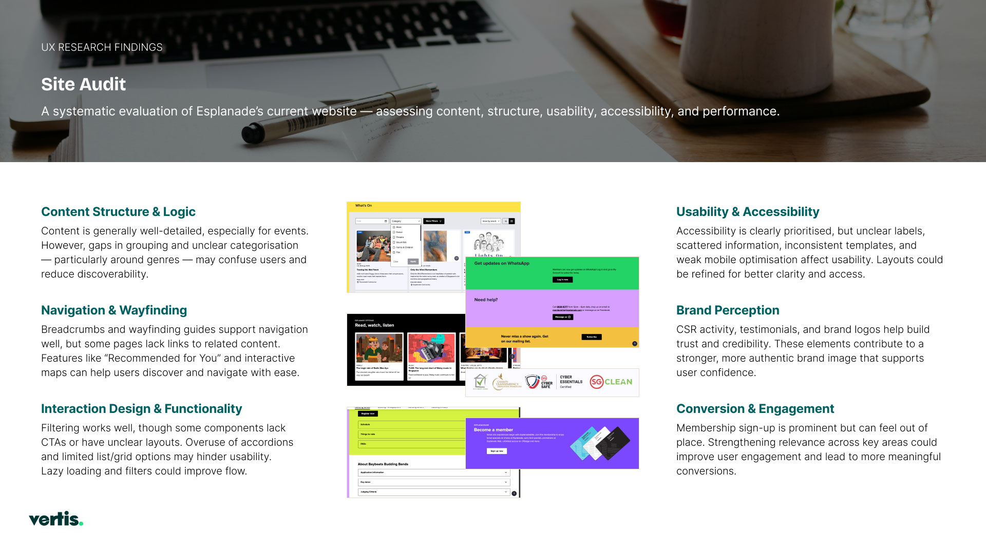 Site audit — content, usability, navigation, brand, conversion