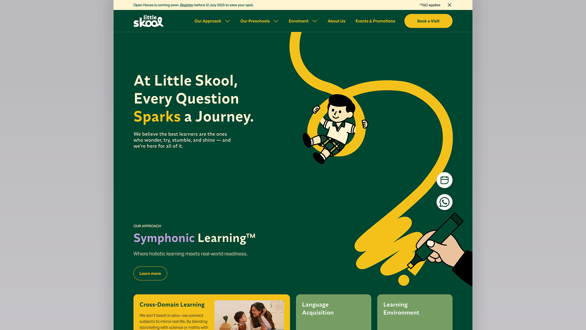 The redesigned Little Skool homepage, with the Every Question Sparks a Journey hero