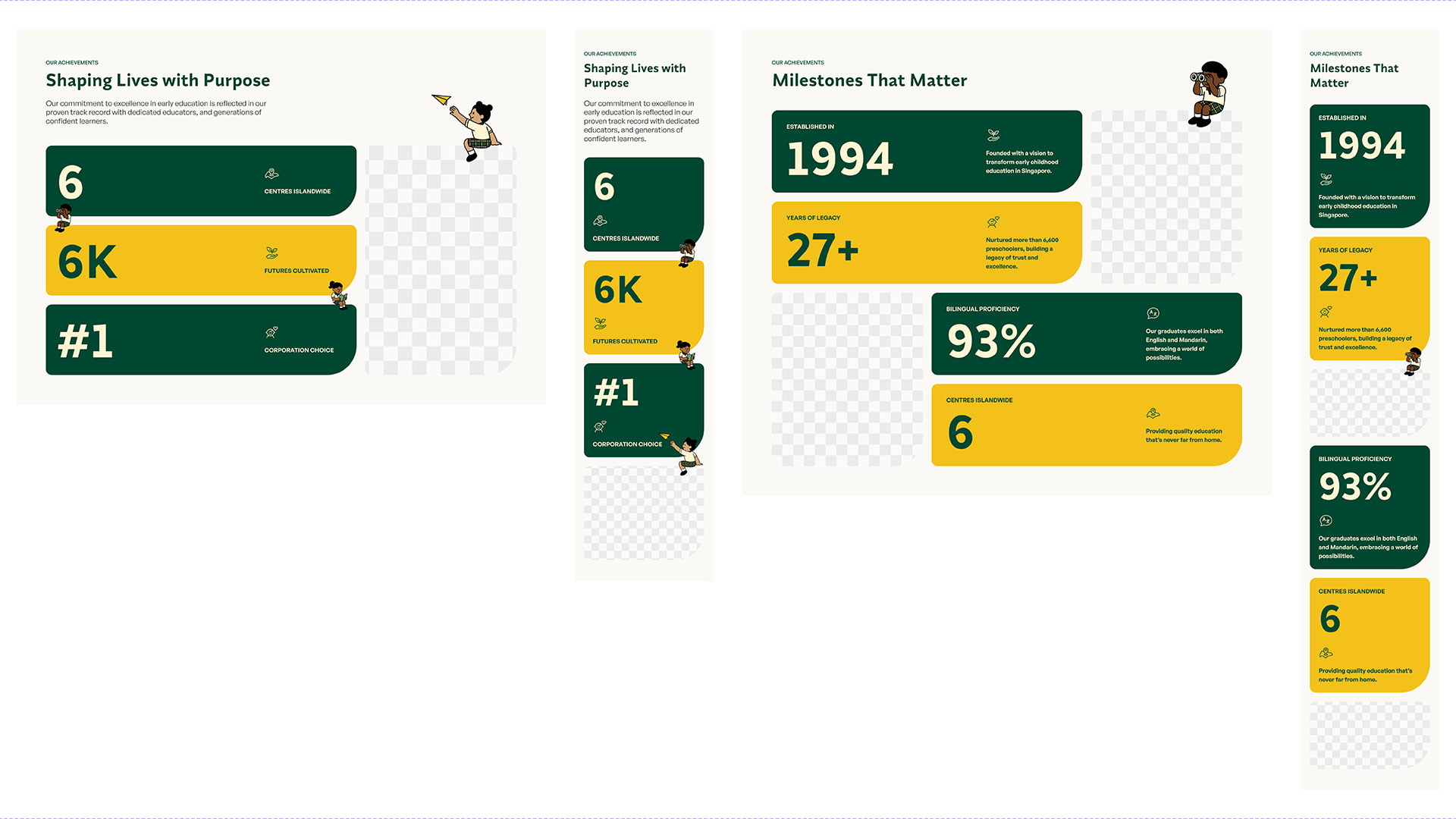 Achievement statistic components in green and yellow variants