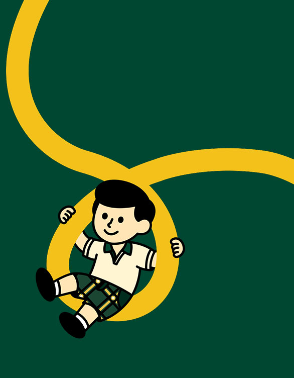 Little Skool brand illustration of a child swinging on a looping yellow path